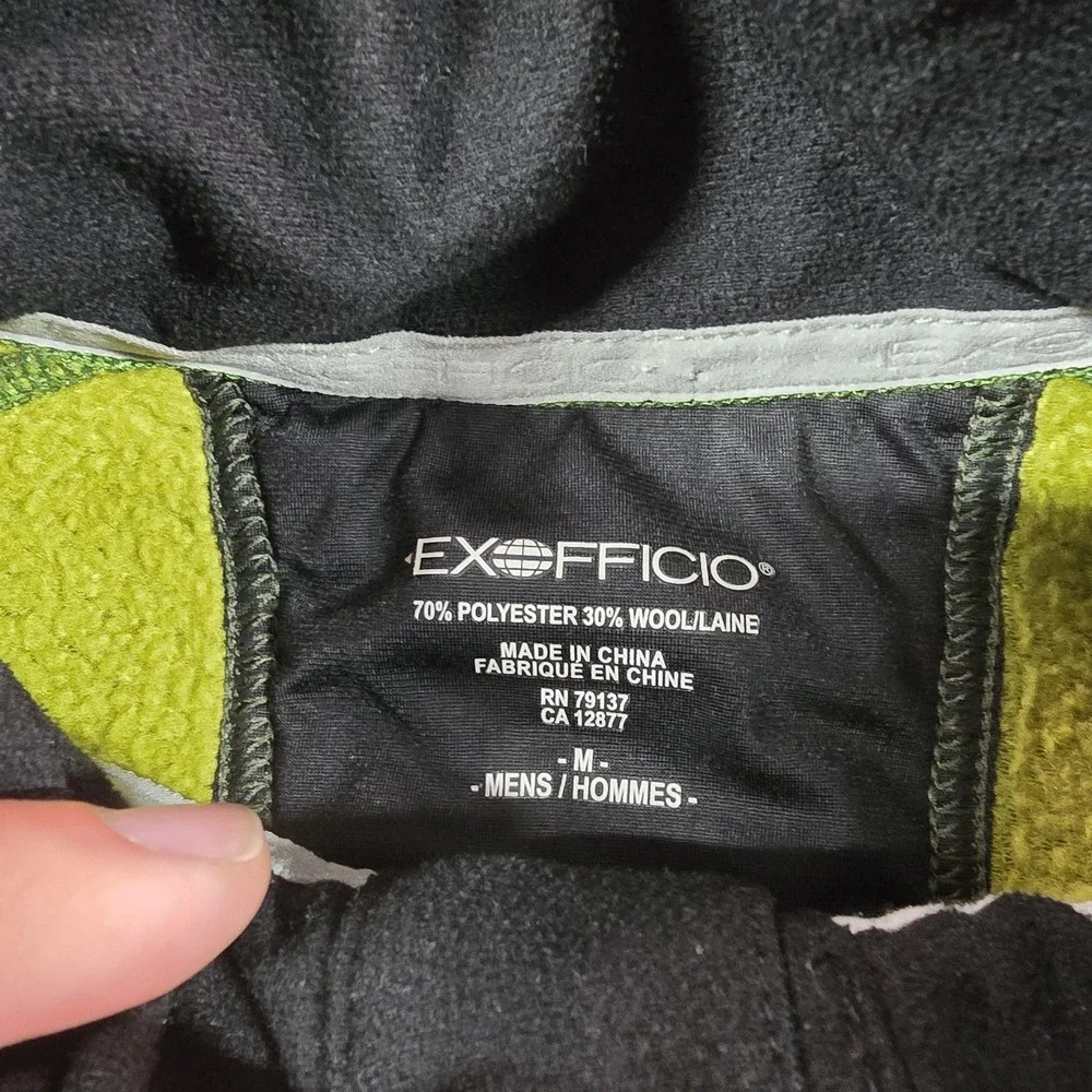 ExOfficio Sweater Mens Medium Green Wool Blend Thermal Mock Neck Henley Pullover